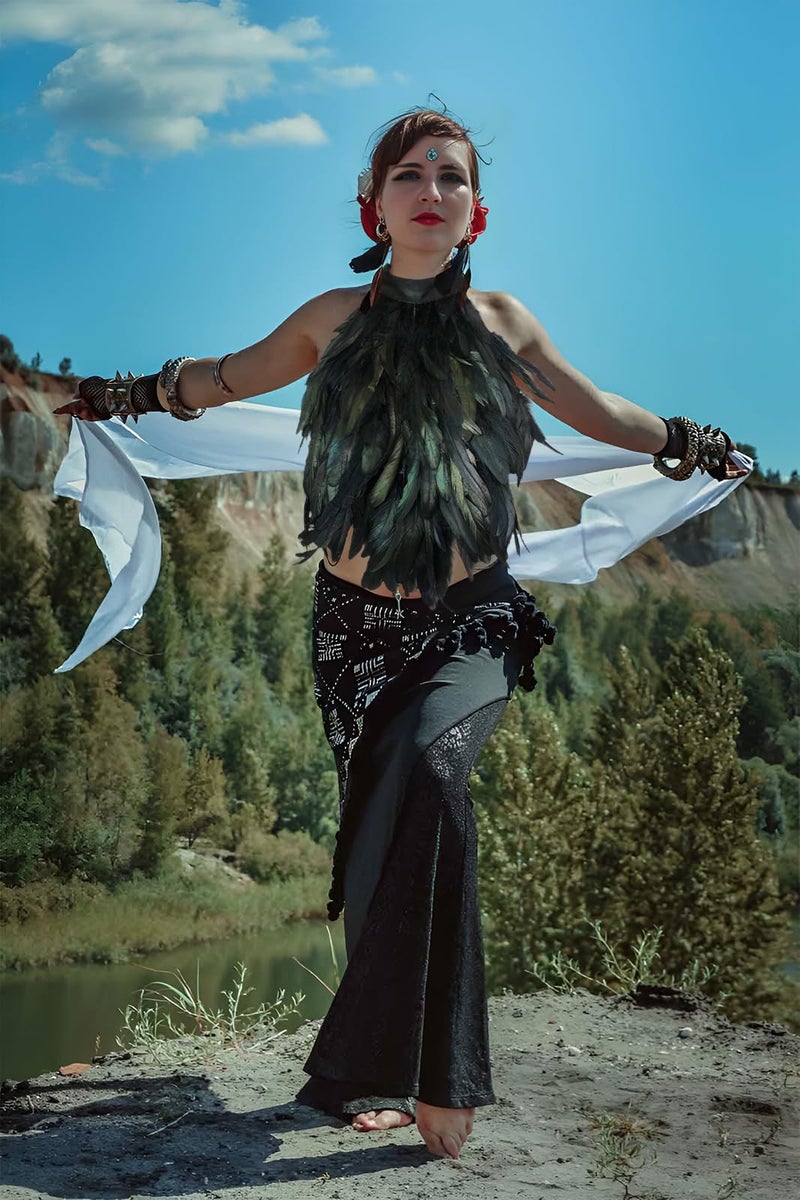 HOMELEX Feather Cape Shawl Costume Black Witch Wings Collar Adult Crow Maleficent Neck - Image 2